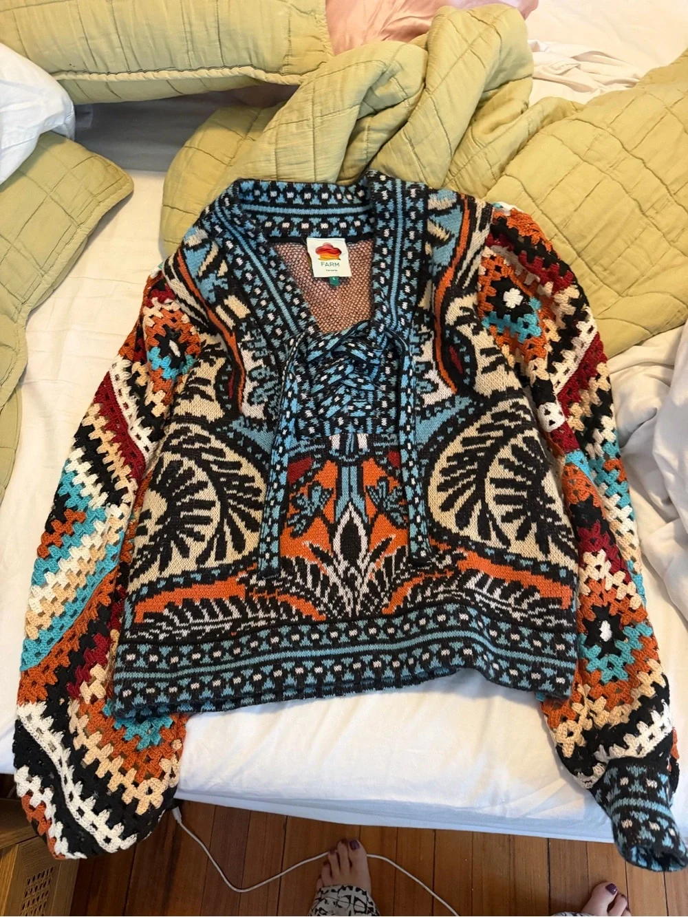 FARM Rio Multicolor V-Neck Patterned Knit Sweater - Picture 3 of 3